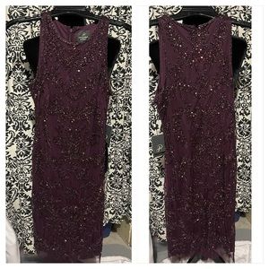 Adrianna Papell Purple Beaded MIDI Sheath Dress
